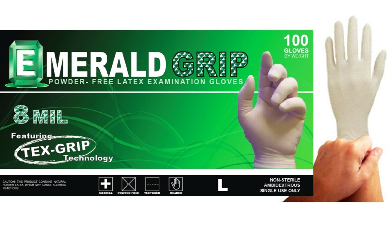 100/Box Emerald Grip High-Risk Latex Exam GlovesHeavyDuty All-purpose8Mil 680304