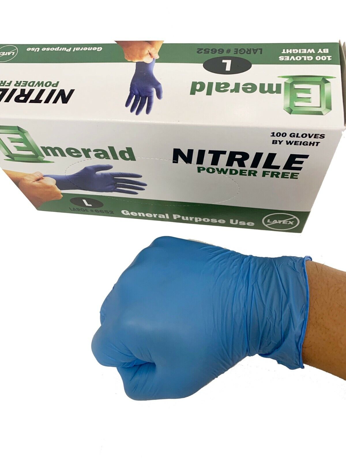 10Box/CS Emerald Nitrile Exam Gloves Large Powder Free Rubber Non-Latex 6651/52