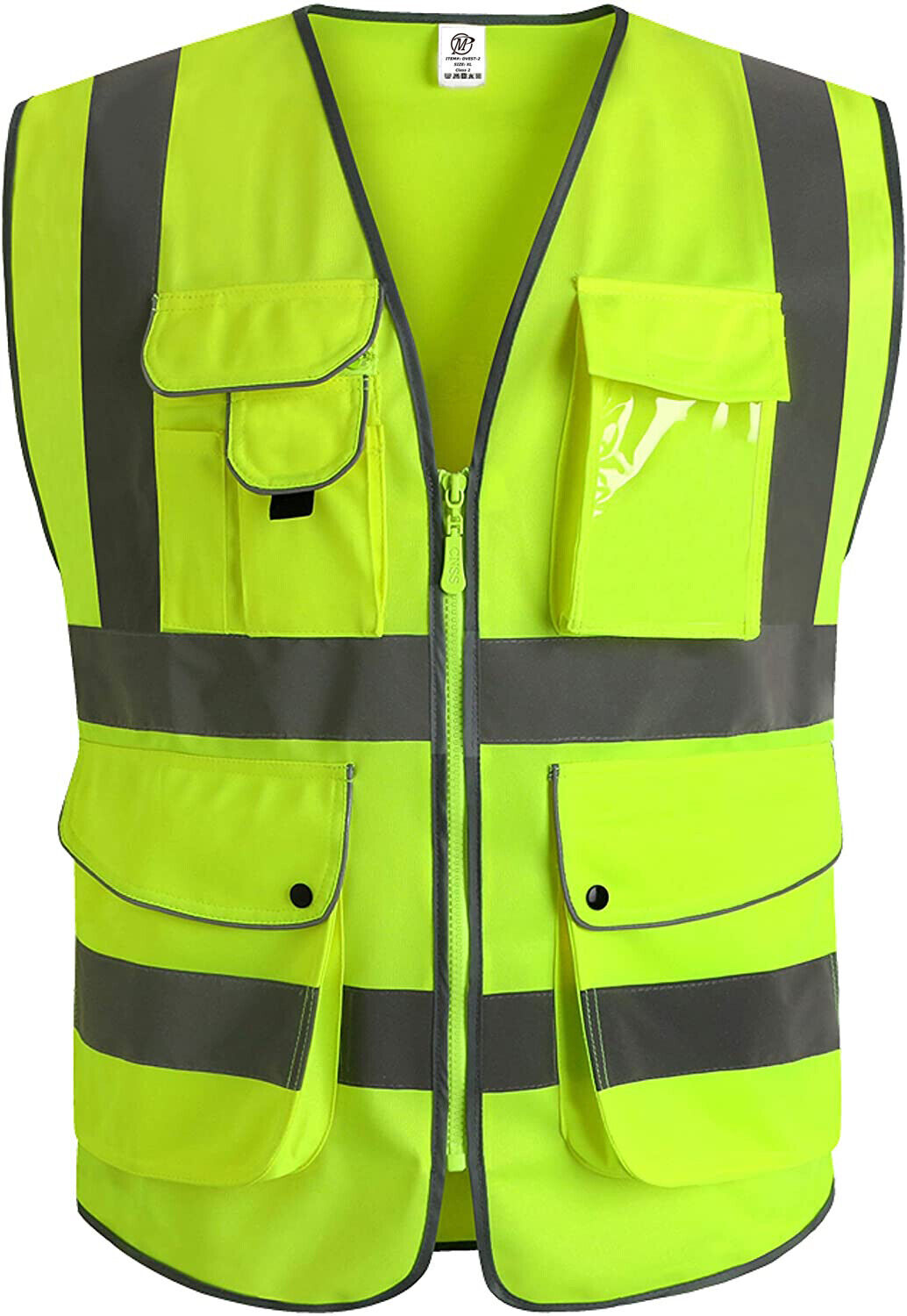 Pack of 2 Class2 Hi-Vis Reflective Safety Vests with Pockets and Zipper Front