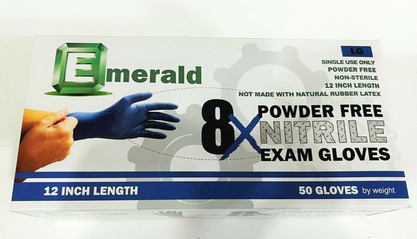 Box of 50  Emerald 8X Powder-Free Nitrile Exam Gloves 8Mil M/L/XL 2705/2706/2707