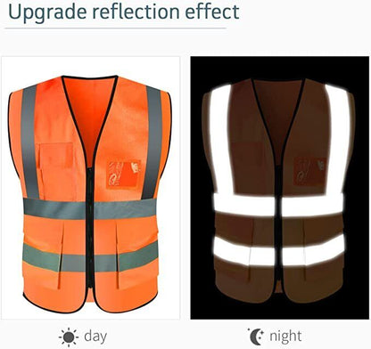 Reflective Safety Vest for Women Men High Visibility Security with Pockets Zippe