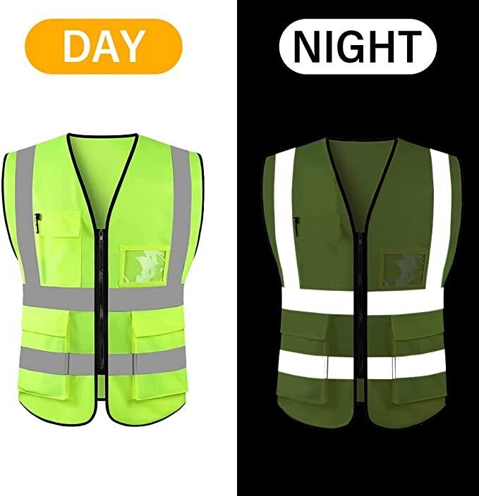 Reflective Safety Vest for Women Men High Visibility Security with Pockets Zippe