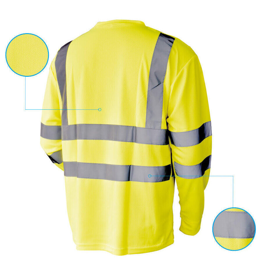 Hi-Vis Long Sleeved T-Shirt Viz Visibility Reflective Safety Work 1 Pack L34