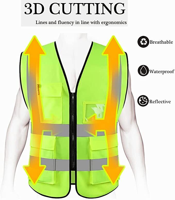 Reflective Safety Vest for Women Men High Visibility Security with Pockets Zippe