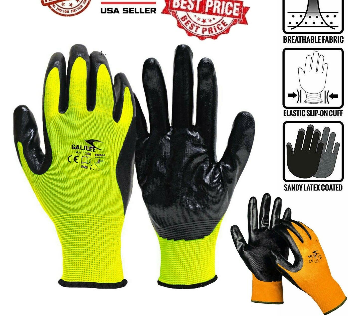 Safety Work Gloves Latex Coated for Men&Women 10-Pair-Pack Knit Firm Grip 1506