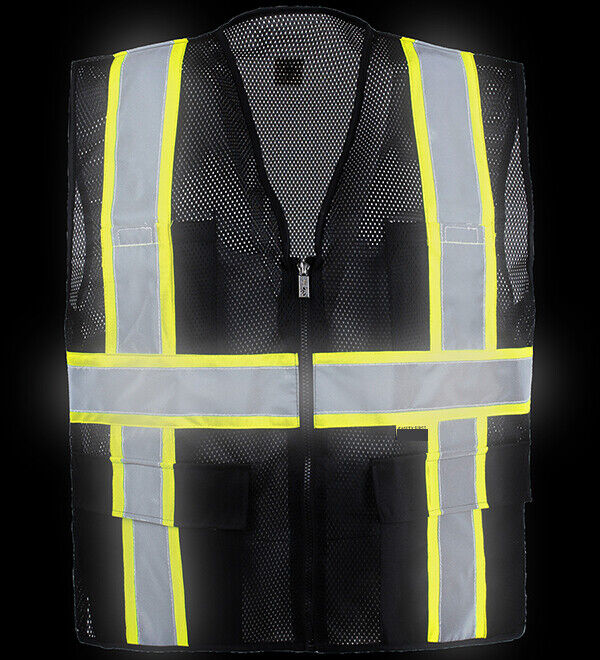 Pack of 2 Class2 Hi-Vis Reflective Safety Vests with Pockets and Zipper Front