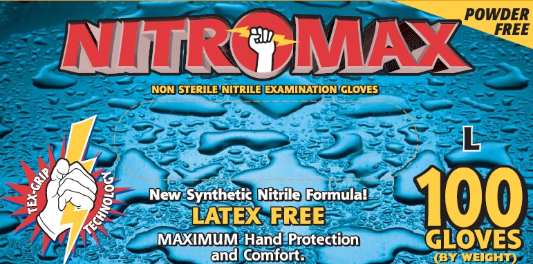 10 boxes per case NitroMax Powder-Free Nitrile Exam Gloves – 5 Mil Large 2088