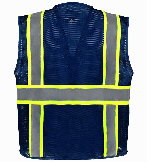 Two Tone HI-VIS Navy Safety Vest with 4 Front Pocket Construction Traffic 1Pk 04