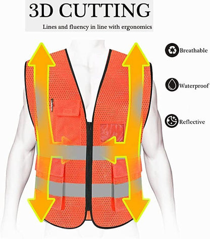 Reflective Safety Vest for Women Men High Visibility Security with Pockets Zippe