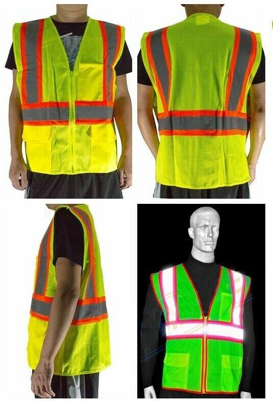 2 Pack Reflective Safety Work Vest High Visibility Pockets Construction Traffic