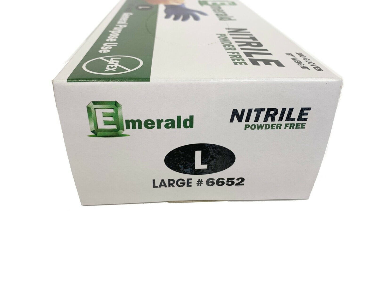 Box of 100 Nitrile Exam Gloves Large Powder Free Emerald Rubber Non-Latex6651/52