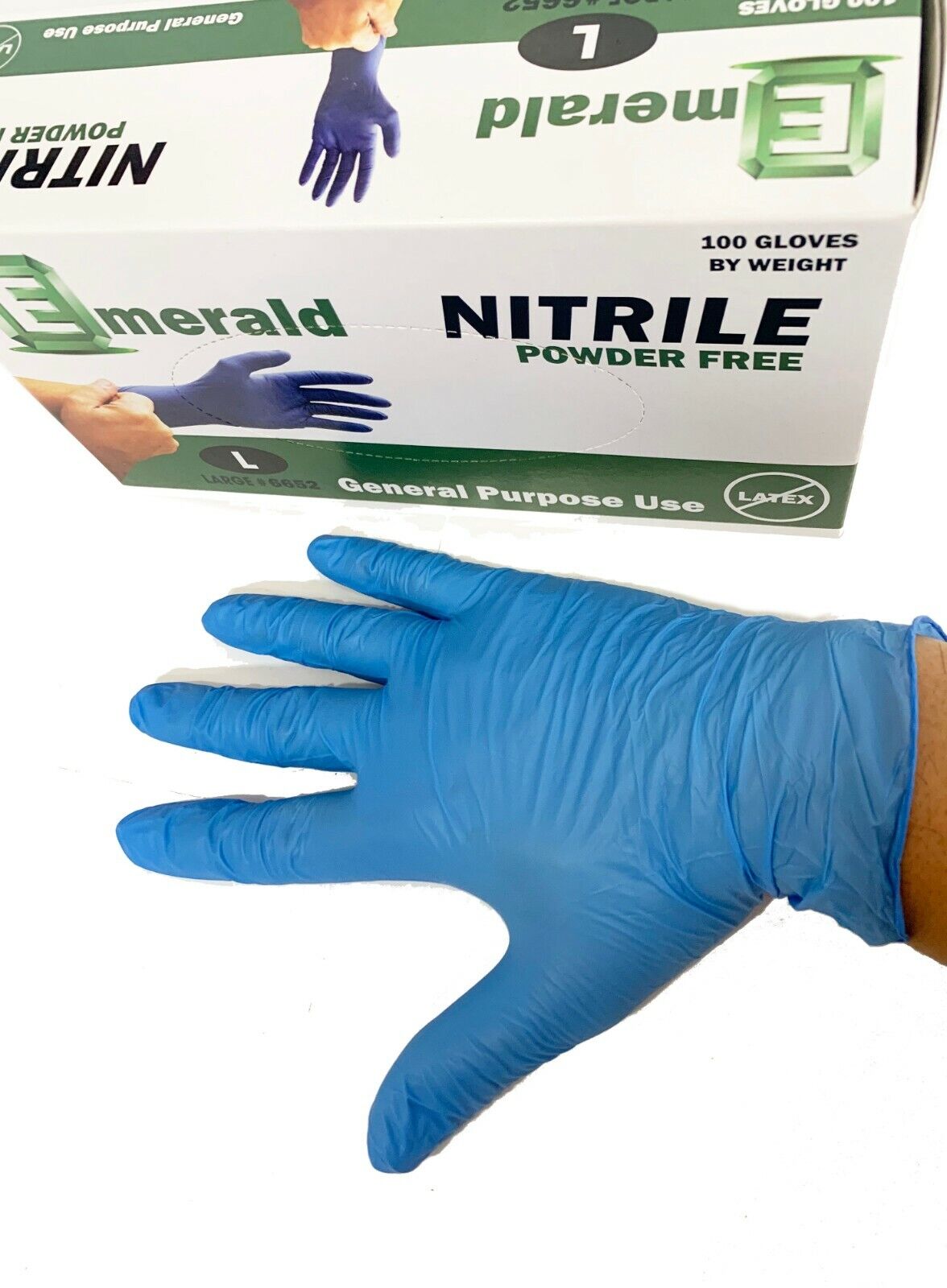 10Box/CS Emerald Nitrile Exam Gloves Large Powder Free Rubber Non-Latex 6651/52