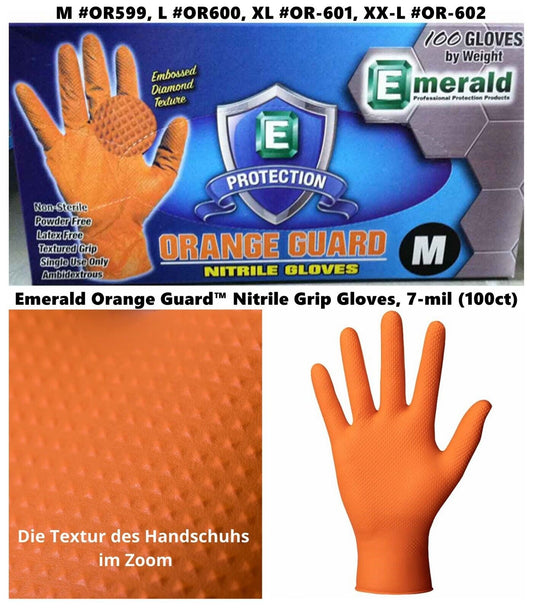 10box/Case Emerald Orange Guard™Nitrile Grip Gloves 7mi OR599M/600L/601XL/602XXL