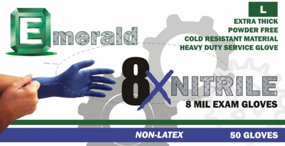 Box of 50  Emerald 8X Powder-Free Nitrile Exam Gloves 8Mil M/L/XL 2705/2706/2707