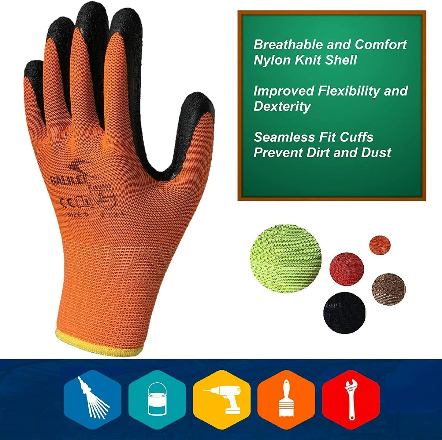 10 Pairs Seamless Knit Nylon Nitrile Form Coated Work Gloves 1507