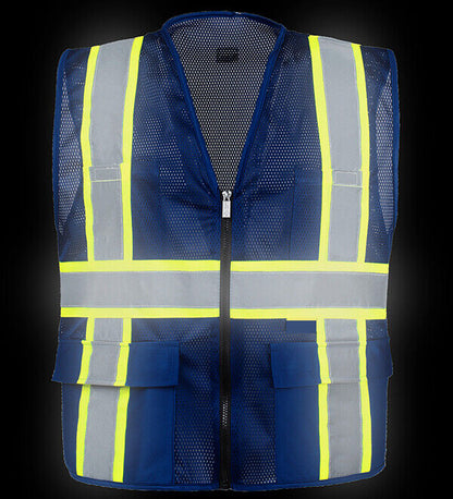 Two Tone HI-VIS Navy Safety Vest with 4 Front Pocket Construction Traffic 1Pk 04