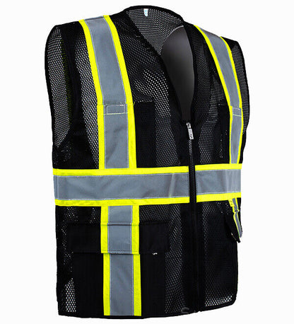 Pack of 2 Class2 Hi-Vis Reflective Safety Vests with Pockets and Zipper Front