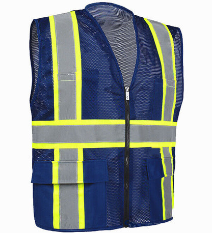 Pack of 2 Class2 Hi-Vis Reflective Safety Vests with Pockets and Zipper Front