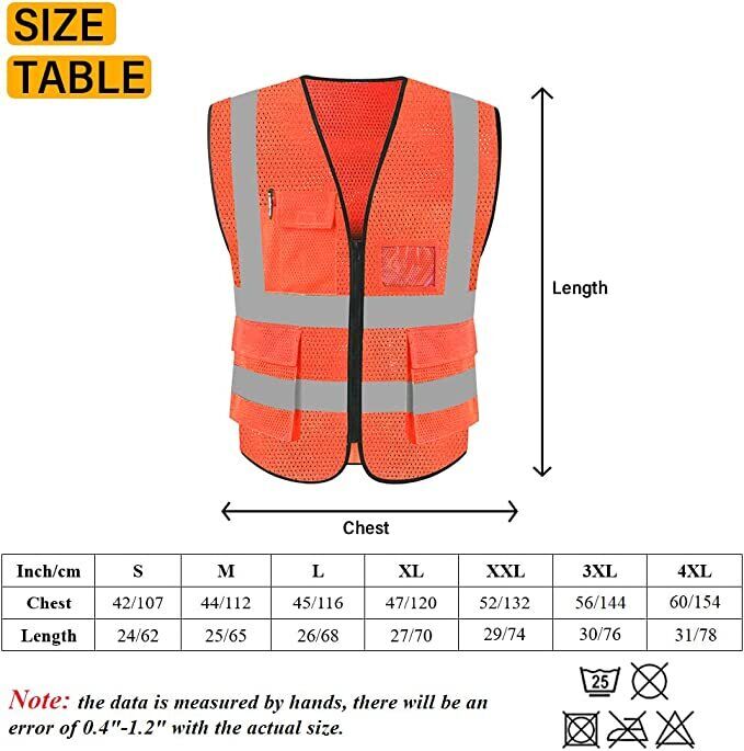 Reflective Safety Vest Women Men Hi-Vis Security Construction Long Shirts Pack 2