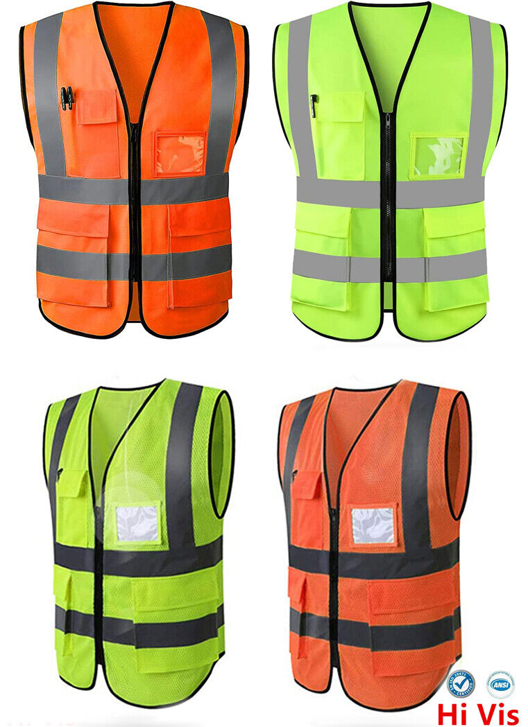 Reflective Safety Vest for Women Men High Visibility Security with Pockets Zippe