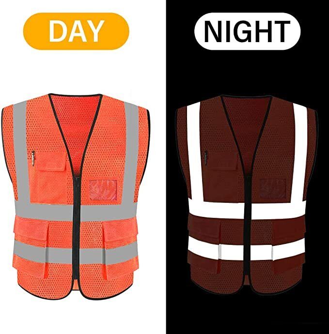 Reflective Safety Vest for Women Men High Visibility Security with Pockets Zippe