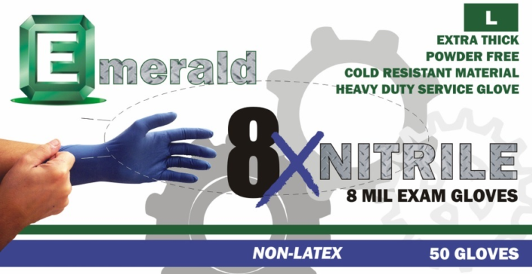 10 boxes per case Emerald 8X Powder-Free Nitrile Exam Gloves 8Mil M/L2706/XL2707