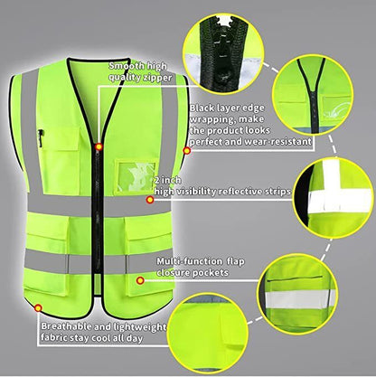 Reflective Safety Vest for Women Men High Visibility Security with Pockets Zippe