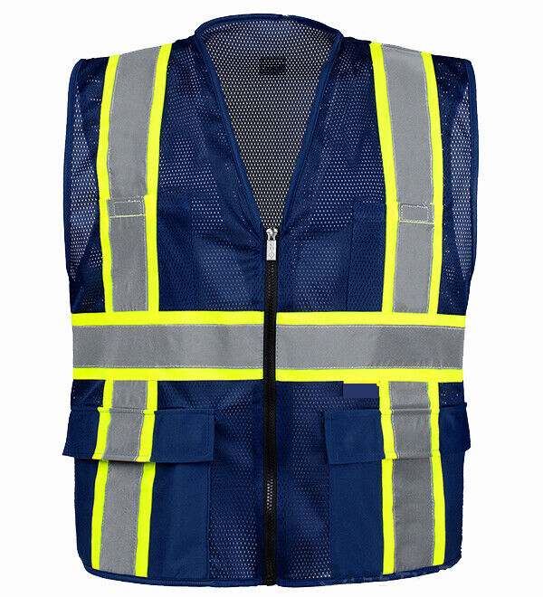 Two Tone HI-VIS Navy Safety Vest with 4 Front Pocket Construction Traffic 1Pk 04