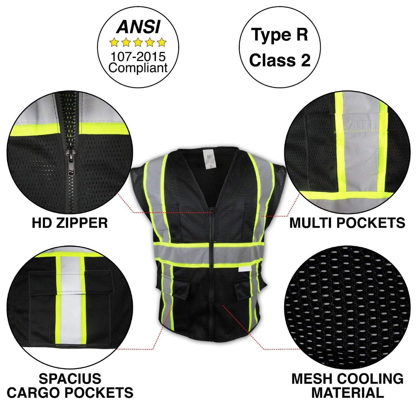 Two Tone HI-VIS Navy Safety Vest with 4 Front Pocket Construction Traffic 1Pk 04