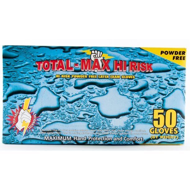 Total Max Hi-Risk Powder-Free Latex Gloves – 15 Mil Box of 50 M4600/L4601/XL4602