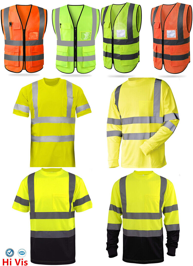 Reflective Safety Vest Women Men Hi-Vis Security Construction Long Shirts Pack 2