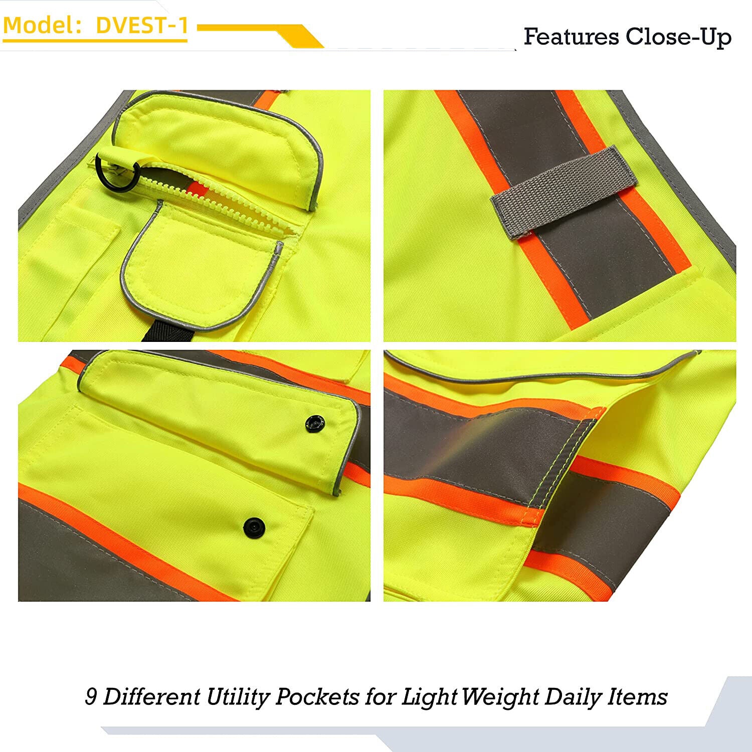 Pack of 2 Class2 Hi-Vis Reflective Safety Vests with Pockets and Zipper Front