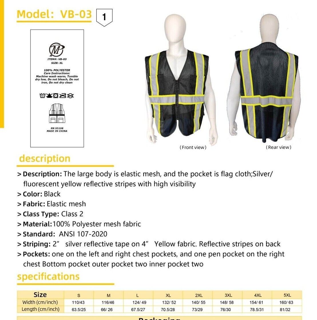 Two Tone HI-VIS Black Safety Vest with 4 Front Pocket Construction Traffic 1Pack