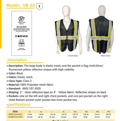 Two Tone HI-VIS Black Safety Vest with 4 Front Pocket Construction Traffic 1Pack