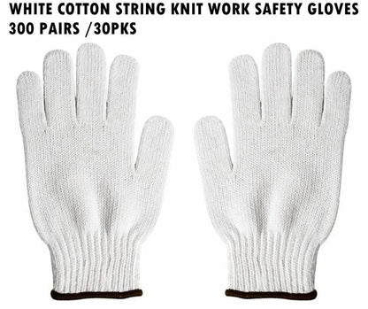 WHOLESALE 300 PAIRS WHITE POLY COTTON STRING KNIT WORK SAFETY GLOVES