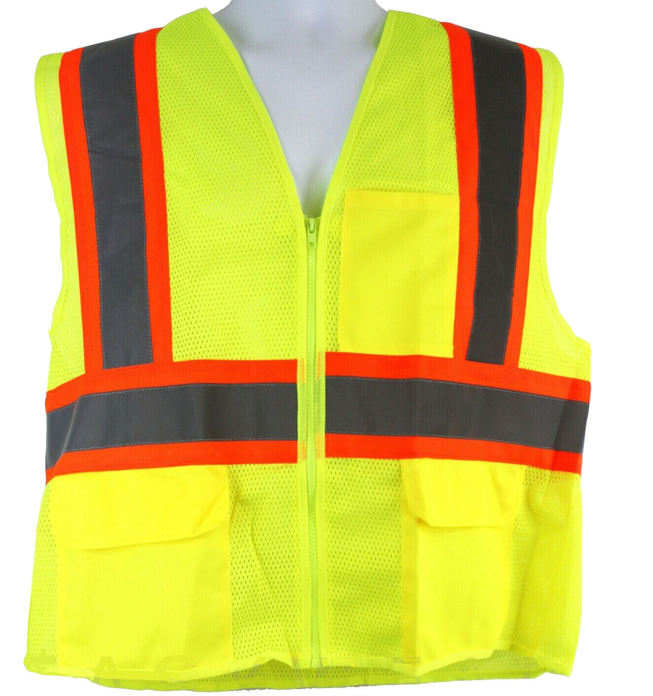 Pack of 2 Class2 Hi-Vis Reflective Safety Vests with Pockets and Zipper Front