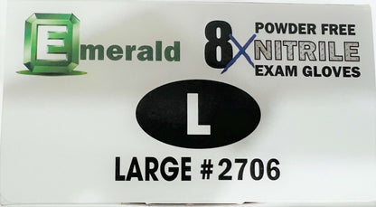 Box of 50  Emerald 8X Powder-Free Nitrile Exam Gloves 8Mil M/L/XL 2705/2706/2707