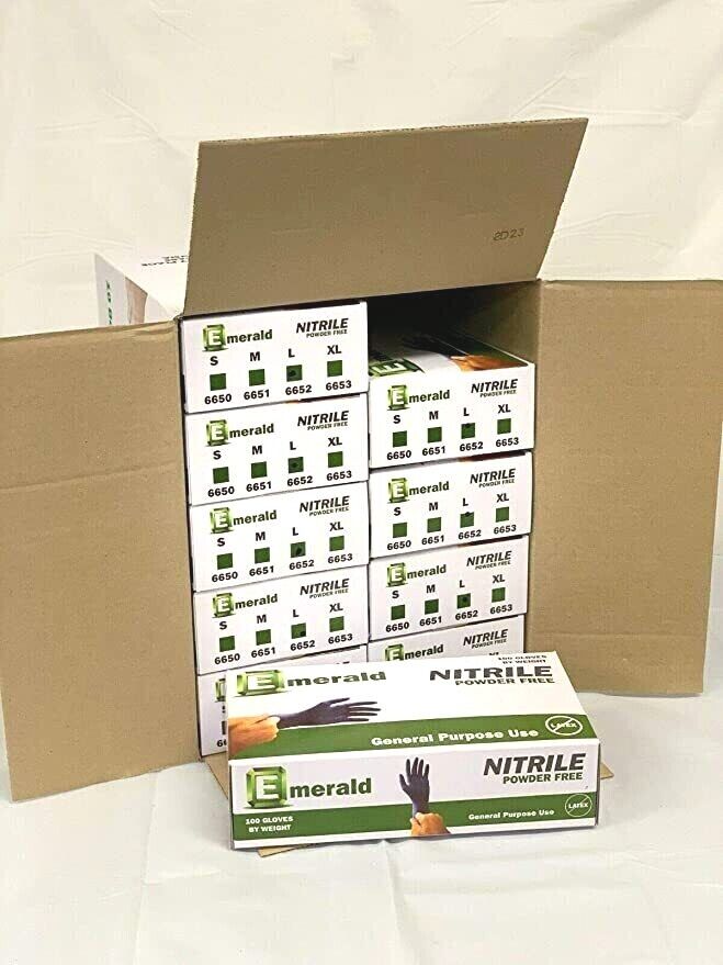 10Box/CS Emerald Nitrile Exam Gloves Large Powder Free Rubber Non-Latex 6651/52