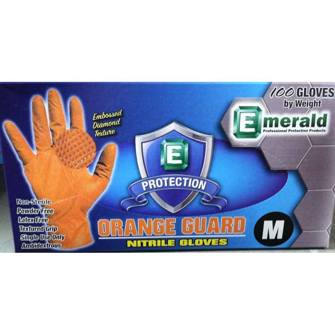 100ct Emerald Orange Guard™Nitrile Grip Gloves 7-mil OR599M/OR600L/OR601XL/OR602