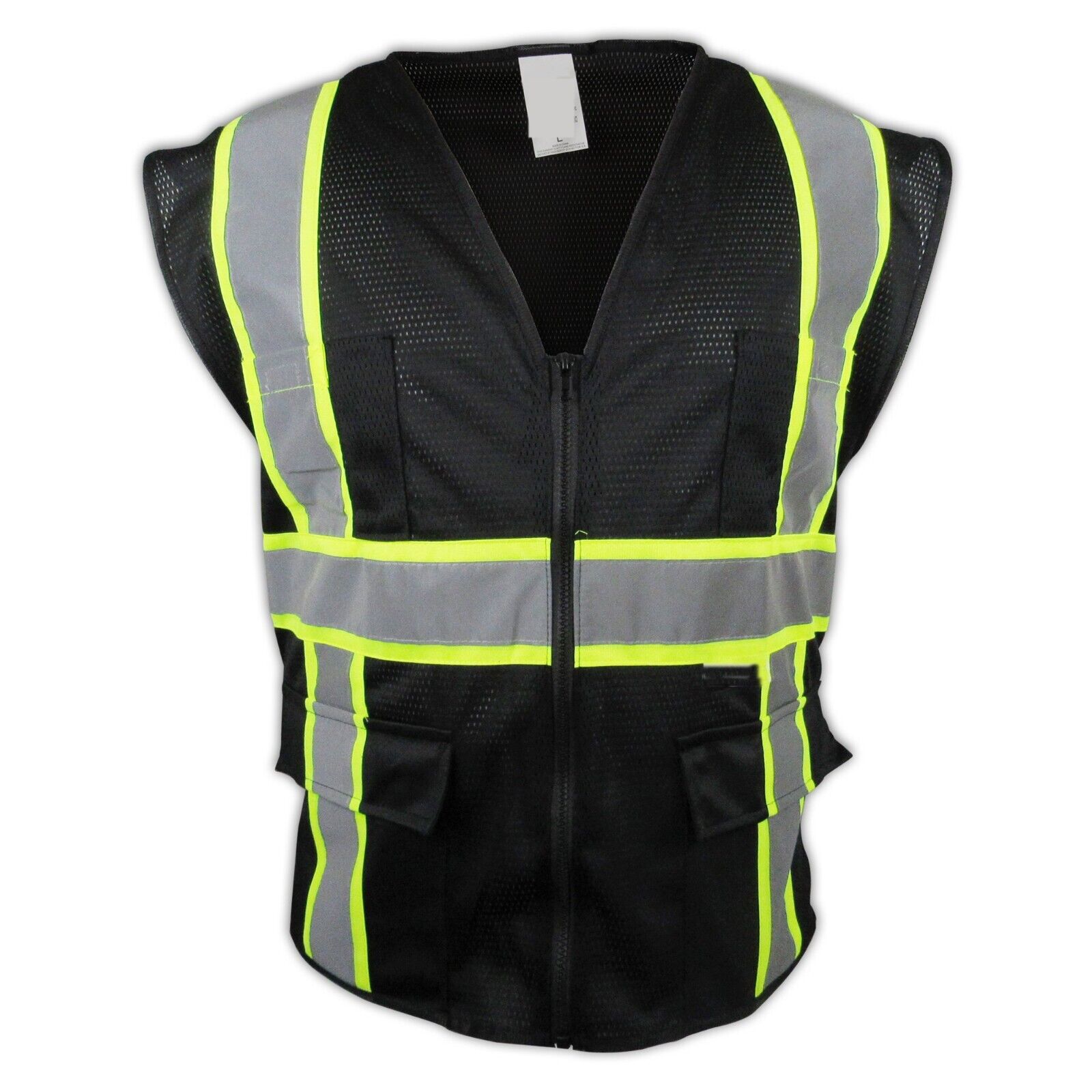 Two Tone HI-VIS Black Safety Vest with 4 Front Pocket Construction Traffic 1Pack