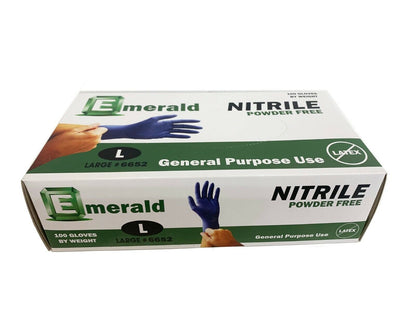 Box of 100 Nitrile Exam Gloves Large Powder Free Emerald Rubber Non-Latex6651/52