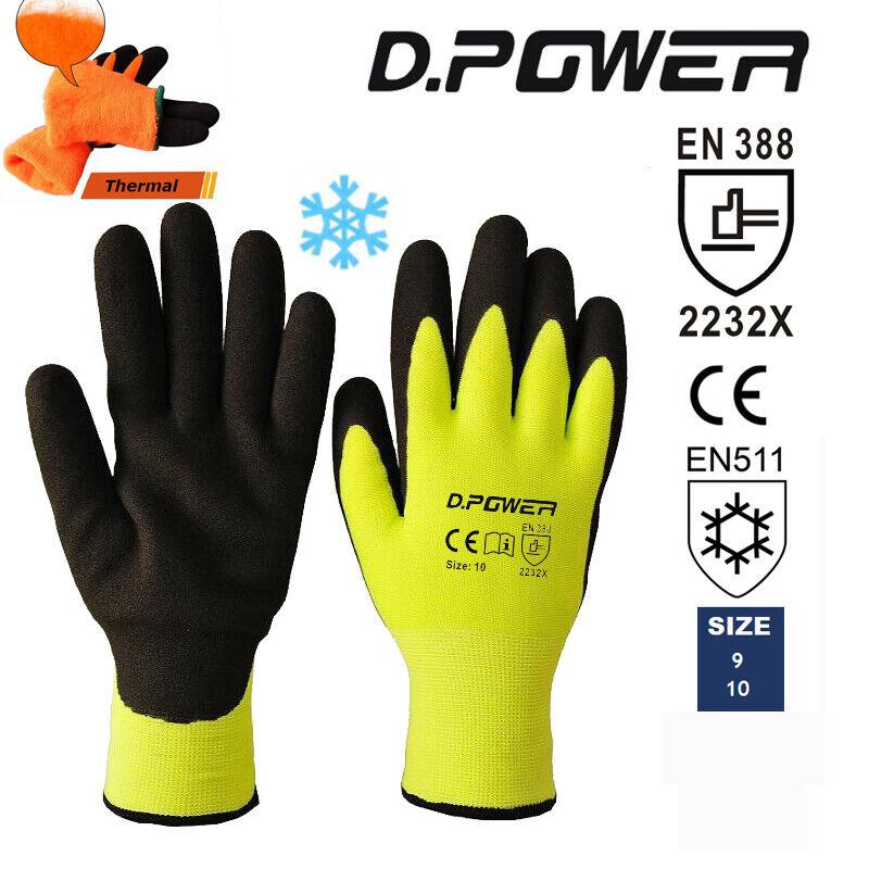 Better Grip Safety Winter Double Lining Knit Latex Dip Nylon Work Gloves 6 Pairs