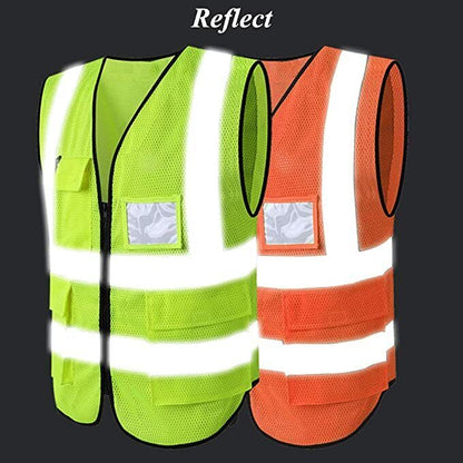 Reflective Safety Vest for Women Men High Visibility Security with Pockets Zippe