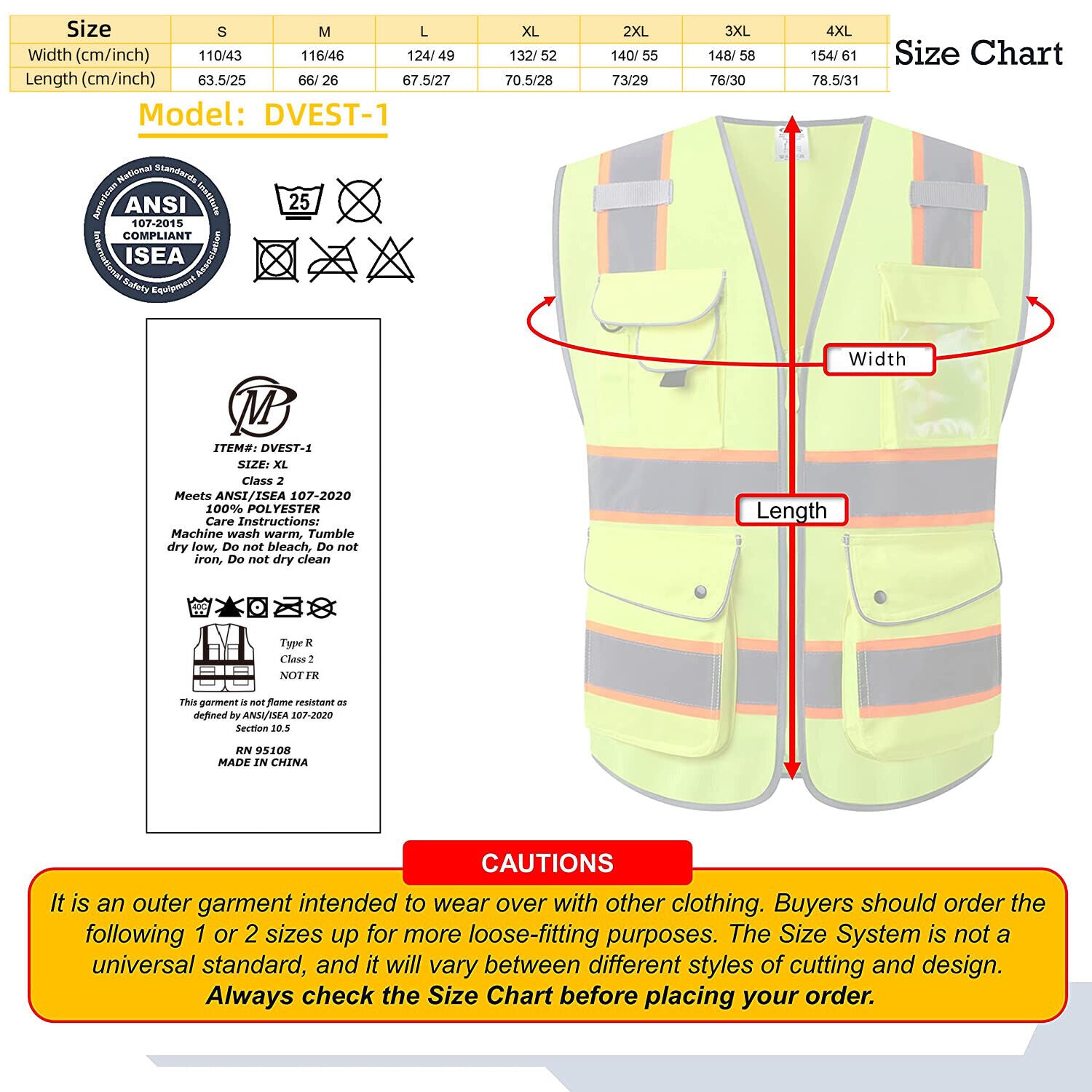 Pack of 2 Class2 Hi-Vis Reflective Safety Vests with Pockets and Zipper Front