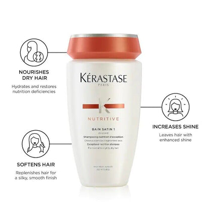 Kerastase Nutritive Bain Satin1 Shampoo Nutrition D'exception 8.5oz SealUnderCap